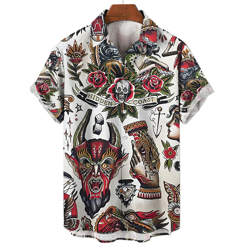 Fashion Hot Sales Cool Tattoos Print Men's Shirts 3D Casual Style Man/Women Short Sleeve Laper Blouse Summer Outdoor Beach Shirt 5