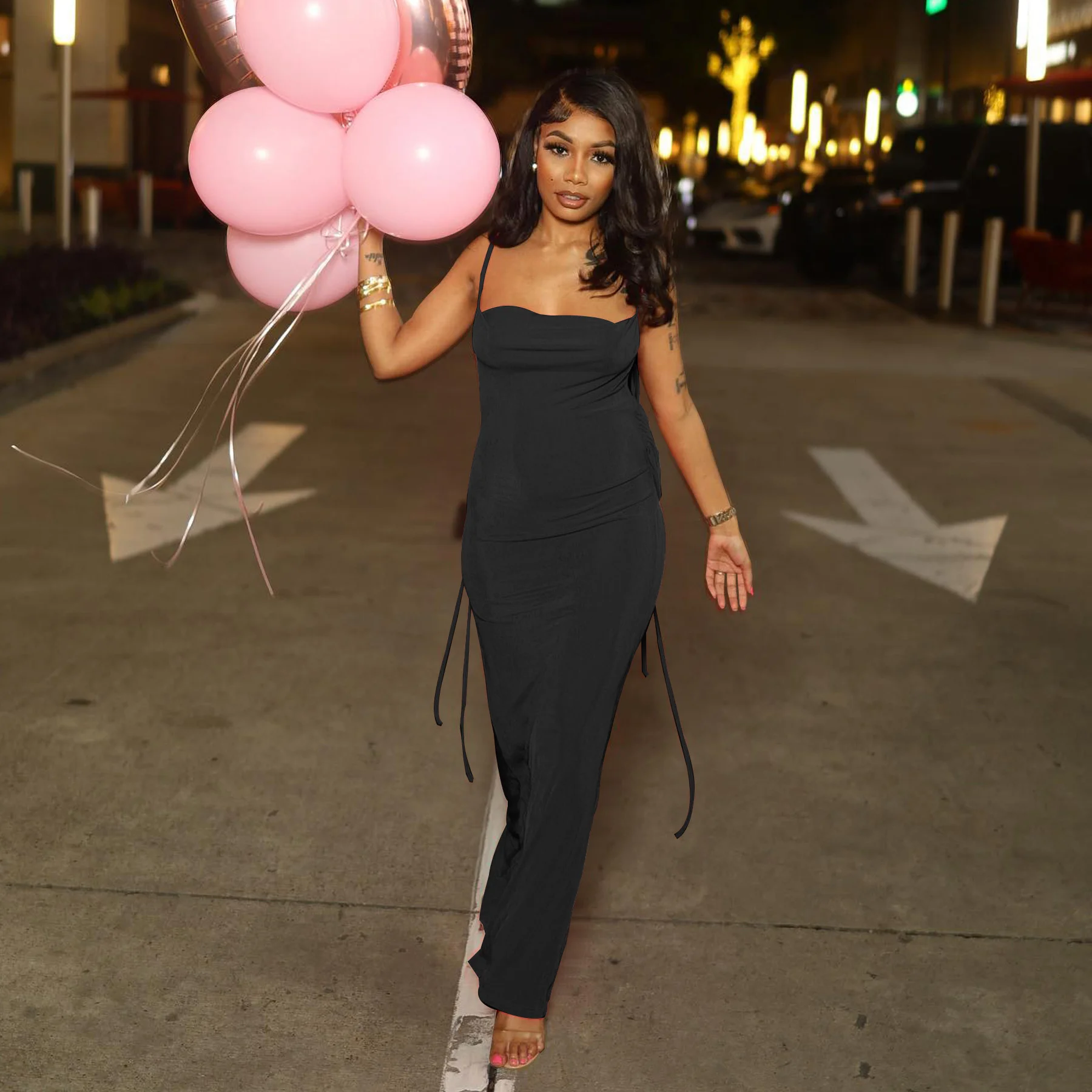 

Zabrina Solid Strap Long Formal Dresses For Women Evening Party Sexy Backless Lace Up Bodycon Slim Fit Vestidos Club Wear Party
