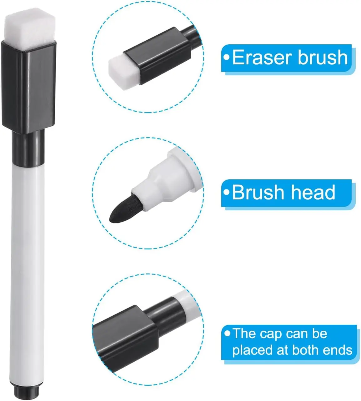 Magnetic Black Dry Erase Markers with Eraser Cap for Home, Office, and School Use