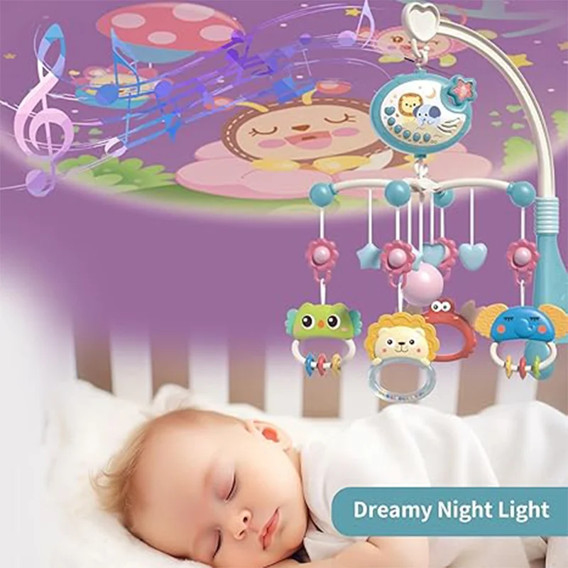 Musical Baby Crib Mobile Lights Remote Control Music Box Rotating Animals Rattles  Ceiling Star Projection Nursery Toys Infants 4