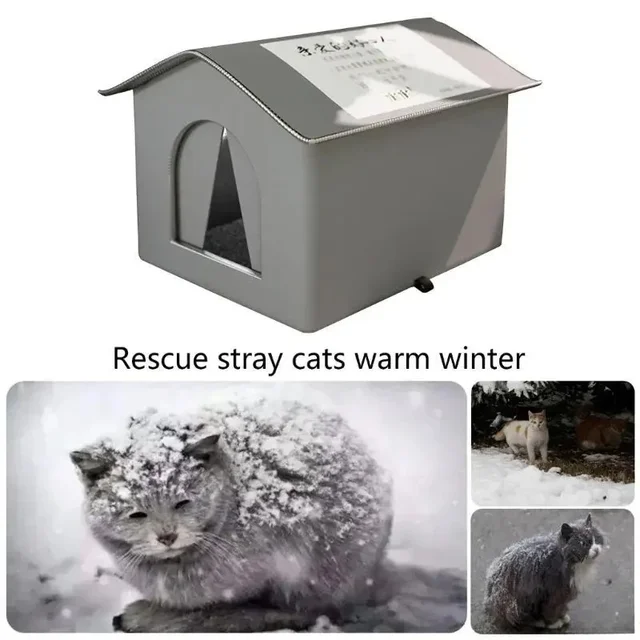 High Quality Oxford Cloth Outdoor Cat House with Stand - Insulated Shelter with Aluminum Foil Lining, Snow & Wind Protection 4