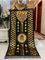 Muslim Summer Short Sleeve Cotton Robe Gold Stamping Boubou Maxi Women Femme Loose Dress With Big Scarf African Ramadan Abaya 2