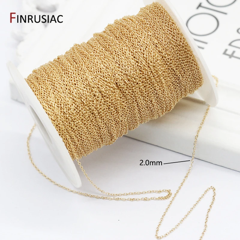 Wholesale 14K Real Gold Plated Brass 1.3mm Thin Link Chain For DIY Jewelry Making, Cable Bulk Chain For Needlework Accessories
