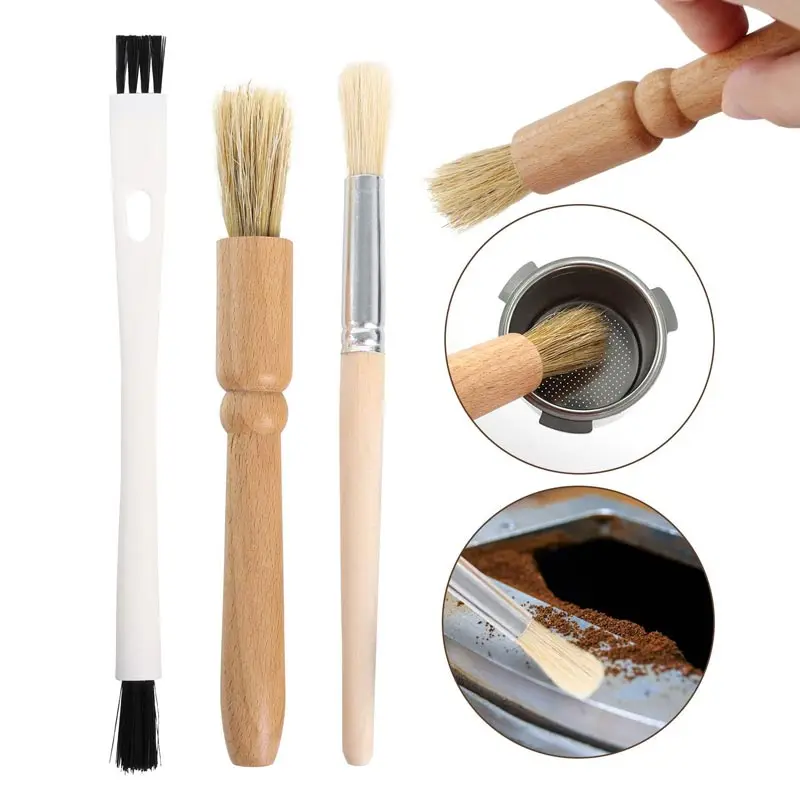 1 Set Coffee Machine Cleaning Brush Espresso Brush Kit Wooden Coffee Grinder Machine Duster Set
