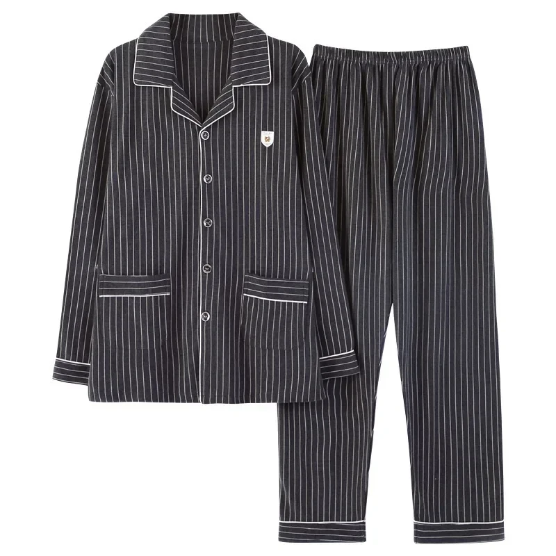 Men's Pajama Sets Long Sleeve Cotton Top Pant Sleepwear