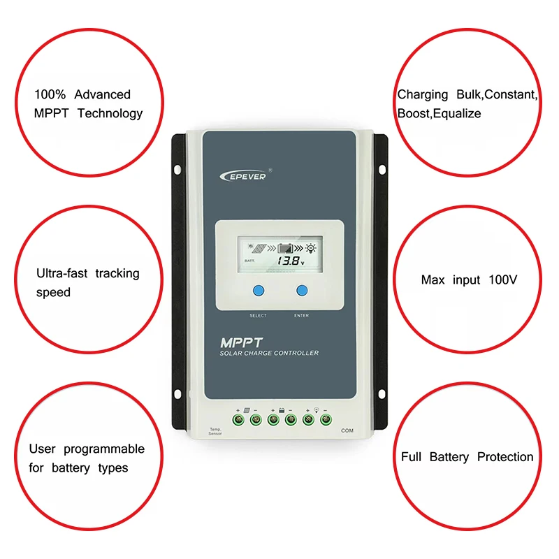 EPEVER Tracer MPPT Solar Charge Controller 40A 30A 20A 10A With LCD Display Solar Regulator 12V 24V Battery Auto High Efficiency solar battery charge controller