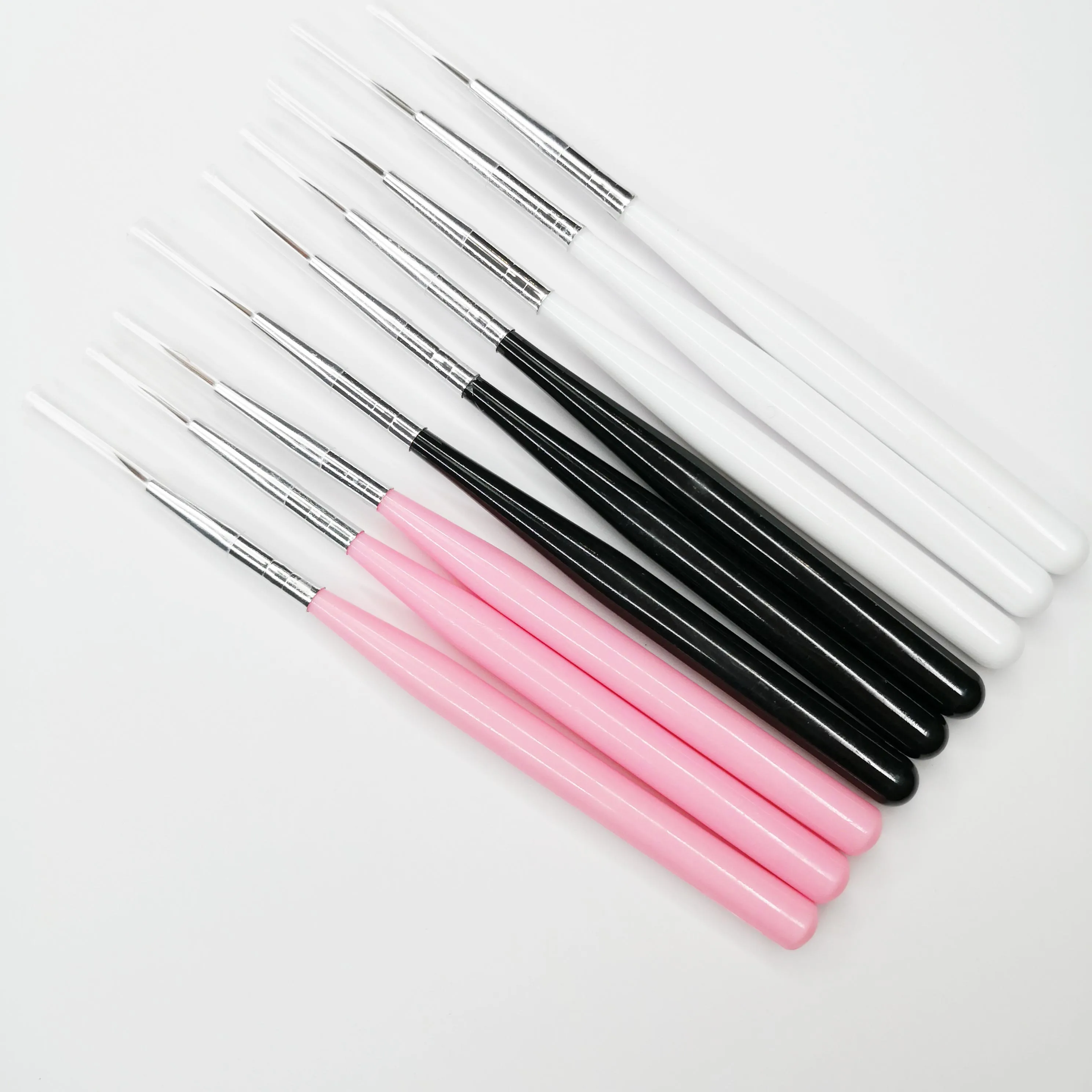 Private label white black pink color plastic handle thin liner nail art brush set