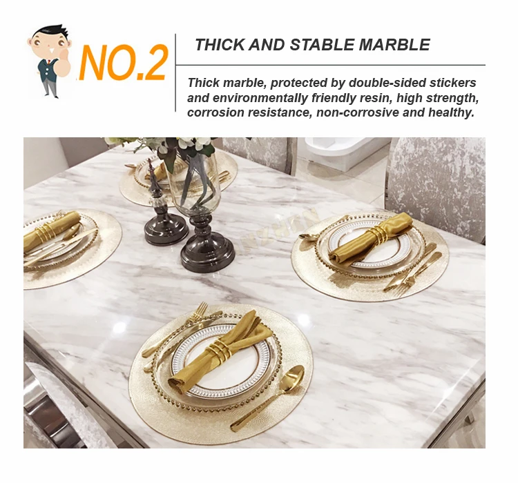 Modern Luxury Kitchen Restaurant Tables and 6 Chairs Sets Grey High End Marble Dining Table Set for Home