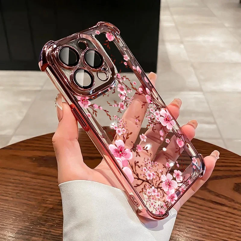 Plating Pink Violet Flowers Shockproof Phone Case