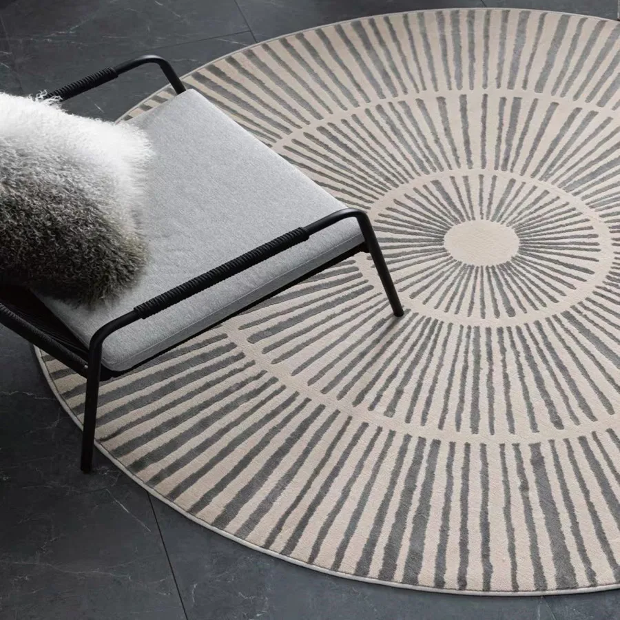 Round Living Room Carpets Minimalist Bedroom Plush Warm Fluffy Rug Line Home Decor Coffee Table Anti Slip Floor Mat Polyester