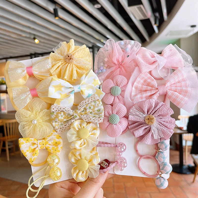 5 /10/14Pcs/Set Cute Bowknot Baby Girl Hair Clips Korean Flower Children  Sides Barrettes Baby Hair Accessories