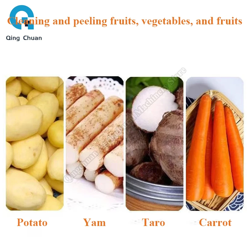 Fruit Vegetable Cleaning Peeling Machine Fully Automatic Brush Root Vegetable Carrot Ginger Potato Roller Peeler