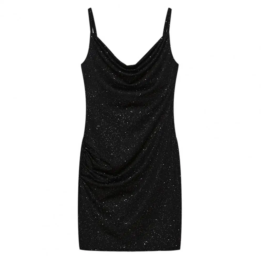 

Solid Color Dress Elegant V Neck Rhinestone Decor Party Dress with Slim Fit Sheath Design Backless Detail for Club Events