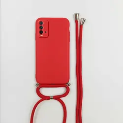 Sleek Crossbody Black and Yellow Silicone Matte Necklace Lanyard Case with Cute Design for Redmi 9T (Ystrap Red)