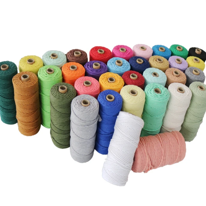 3mm 100M Macrame Cord Cotton Rope String Crafts DIY Colored Thread Cord Twisted Twine Handmade Sewing Home Wedding Decoration
