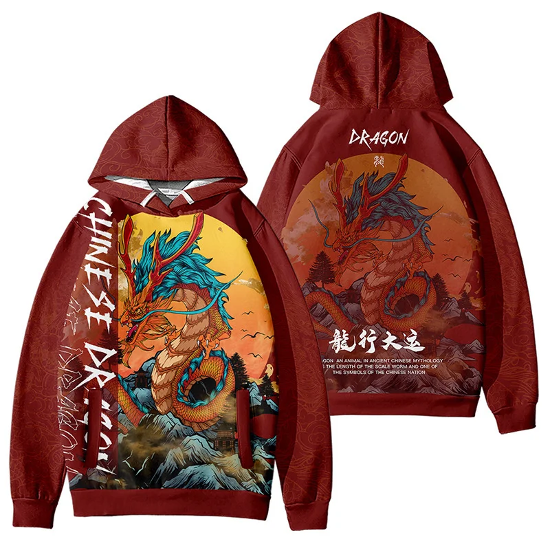 

New Year 2024 Sweatshirt Chinese Style Shirt Year of the Dragon Hoodies Fashion Y2k Tops Clothes Long Sleeve Pullovers