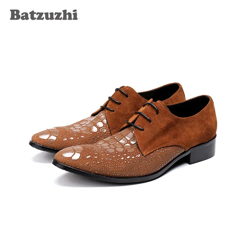 

Batzuzhi Italian Type Fashion Men Shoes Lace-up Pointed Brown Suede Leather Dress Shoes Zapatos Hombre Oxfords, Big Sizes 38 -46