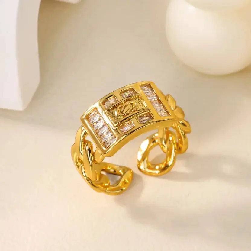 Zircon Geometric Lock Rings Stainless Steel Adjustable Finger Ring