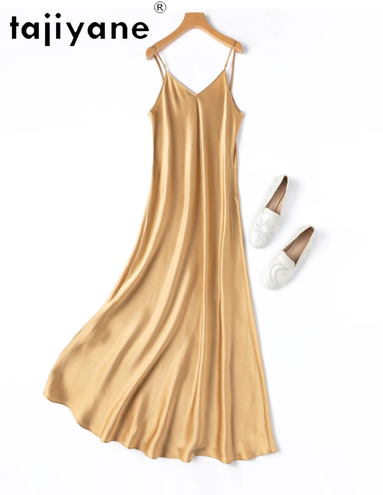 TAJIYANE 100% Mulberry Silk 21 Mommes Long Dresses Woman Summer 2025 New Satin Slip Dress Many Colors Ladies Clothes платье