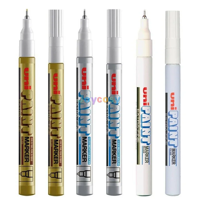 12개 유니 PX-203 파인 팁 페인트 마커 - 0.8mm, 실버 - 방수, 속건성, 퇴..