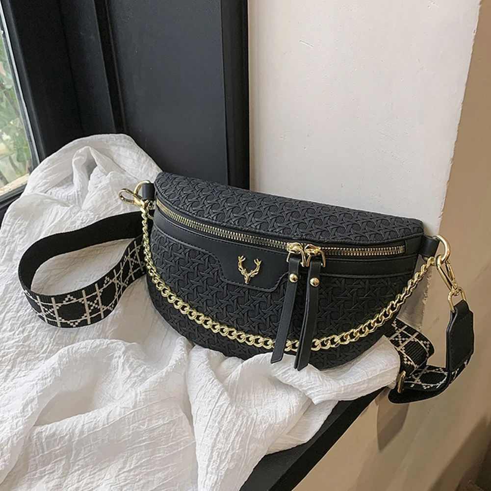 Jacquard Fanny Pack With Coin Purse, Chain Decor Chest Bag