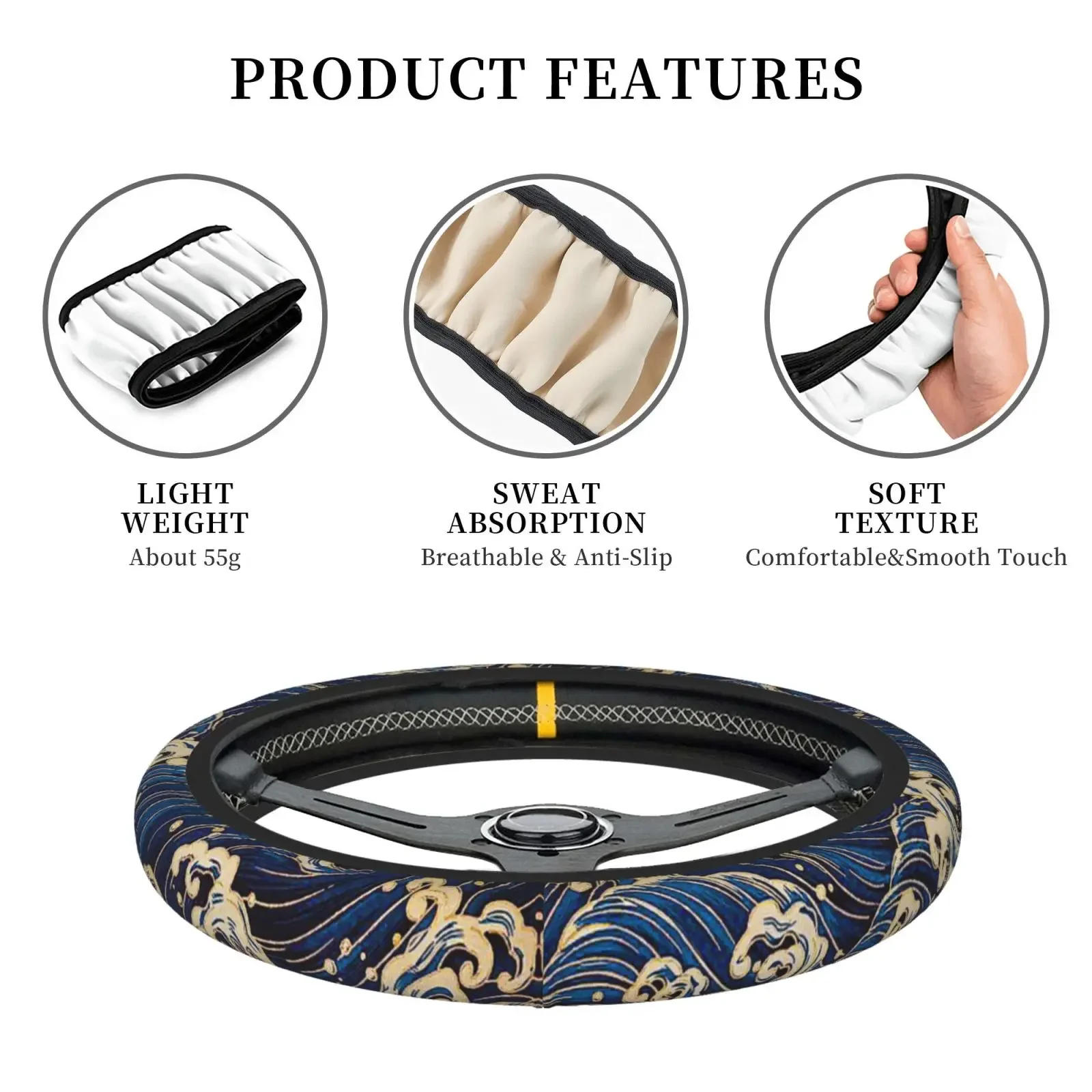 Universale nuovissimo Sakura Wave blu morbido tessuto flessibile per auto Fujiwara Ukiyo-e protezione coprivolante automatico - immagine 6