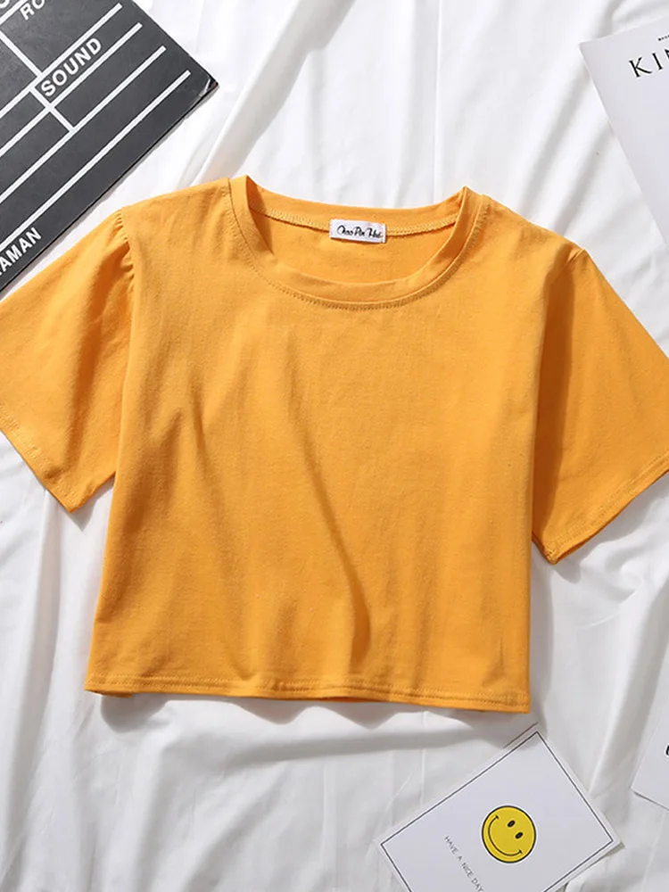 ตัวเลือกสินค้า เสื้อยืดแขนสั้นผ้าฝ้าย ใส่สบาย ดีไซน์เรียบหรู สำหรับสาวๆ