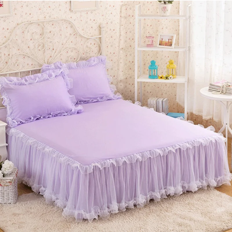 1pcs Elegant Princess Bed Skirt Non-slip Mattress Cover Ruffled Lace Bed Skirt Bedsheet Protector Bedspread No Pillowcase 6