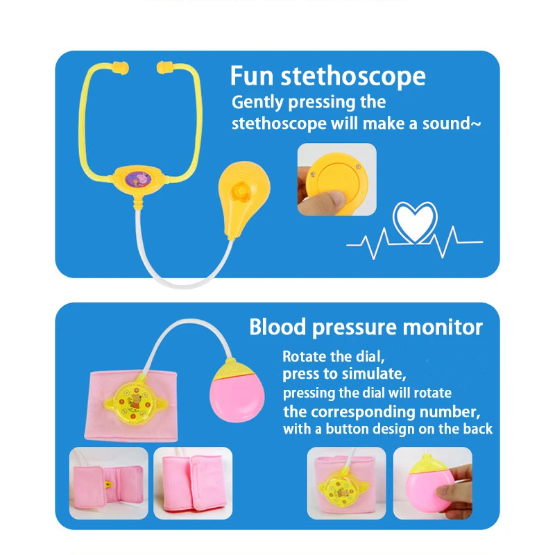 13pcs/set Peppa Pig Page Children's Injection Stethoscope Prop Medicine Box Nurse Simulation Doctor Toy Kids Birthday Gifts
