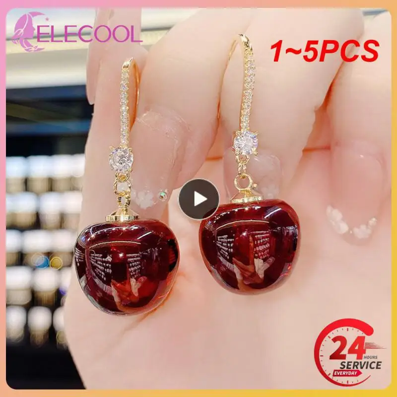 

1 ~ 5 шт. Симпатичные серьги прочные бордовые серьги-Вишенки Cherry ShapeFashion серьги Популярные аксессуары