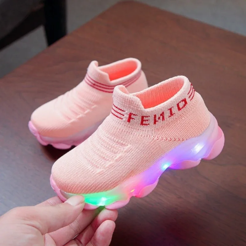 Zapatillas 어린이 운동화, LED 조명, 통기성, 여아 캐주얼 신발, 신축성 있는 어린이 신발, 가을 소년