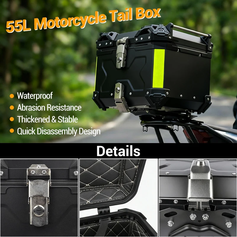 55L Waterproof Motorcycle Top Case with Anti Theft Lock