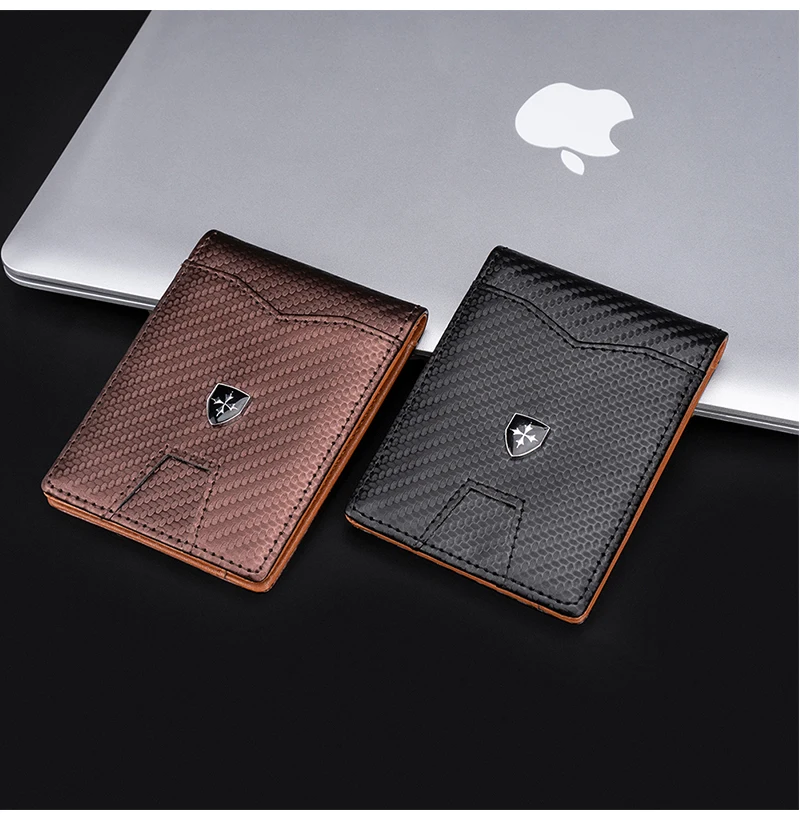New RFID Name Engraving Simple Short Men Card Wallets Carbon Fiber Card Holder Slim Male Wallet Photo Holder Men Card Clips