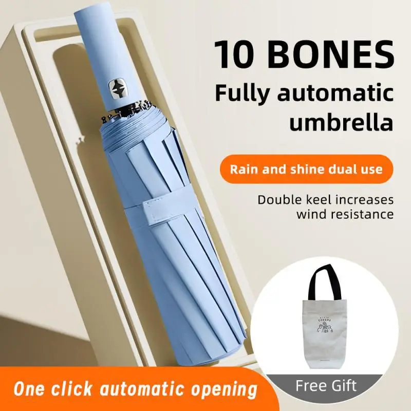 

10 Bones Umbrella 99% UV Protection Large Windproof Bussiness Men Women Automatic Reverse Folding Open And Close Reflective Safe