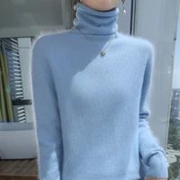 100% Pure Mink Cashmere Knitted Pullovers Women High-Neck Loose Large-size Sweater Casual Warm Tops Autumn and Winter Base Shirt - Image 4