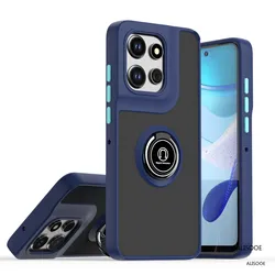 Shockproof Translucent Matte Case with Ring Stand for Moto edge 50 Pro (Dark Blue)