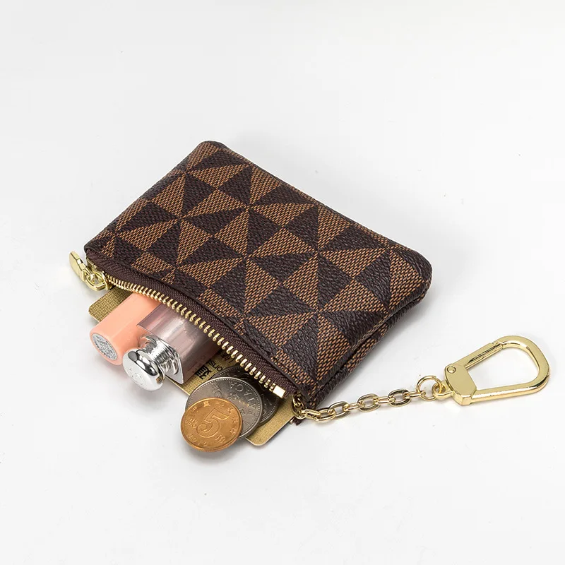 Coin Purse Women Mini Coin Key Storage Bag Chain Luxury Designer Plaid Leather Small Zipper Wallet Ladies Keychain