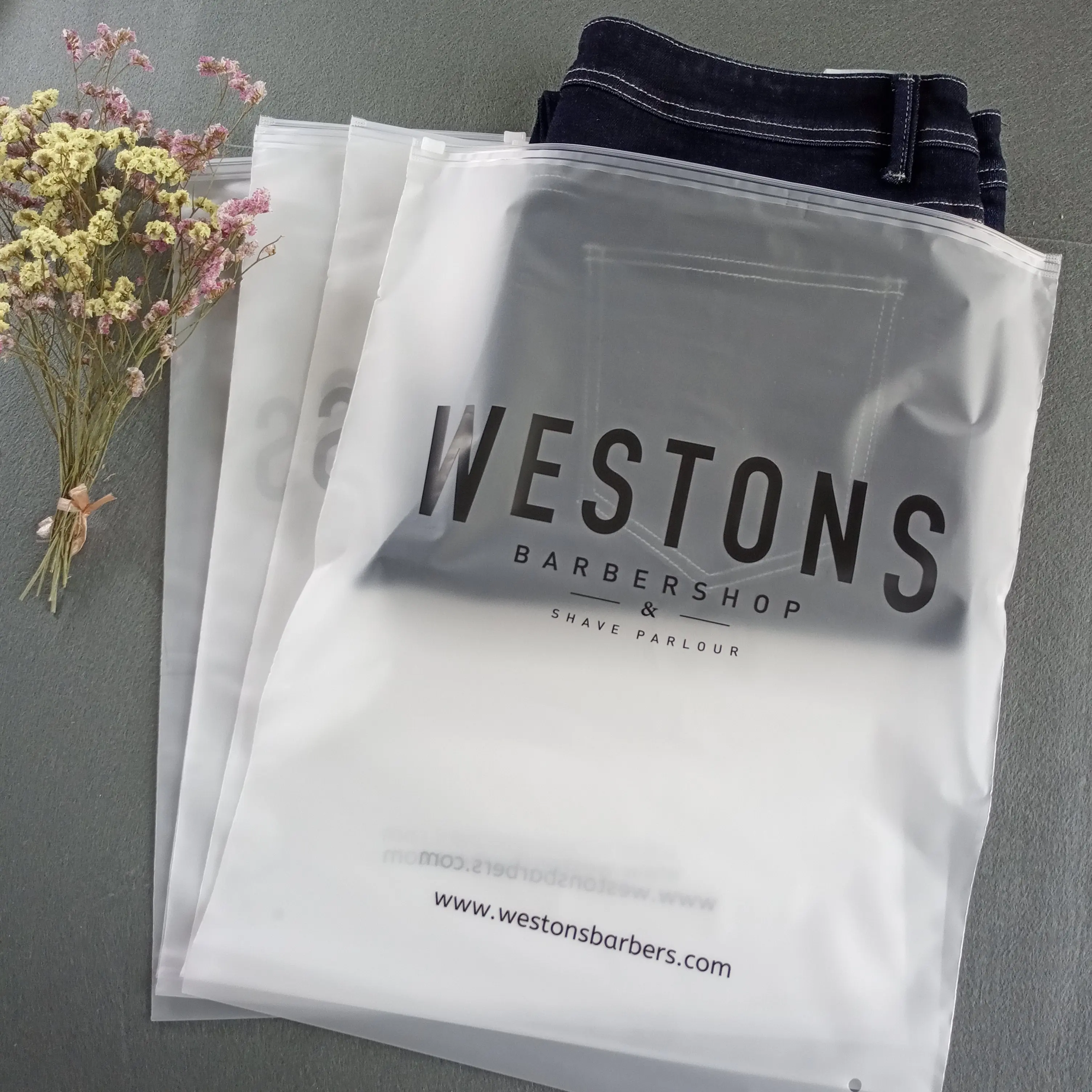 Eco-friendly Printed Biodegradable Frosted sealing zipper lock bag For Clothes Shirt Swimwear Packaging 100pcs