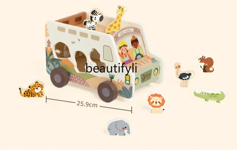 Children wooden multi-purpose building block car cognitive animal baby starter car 1-2 years old male and female