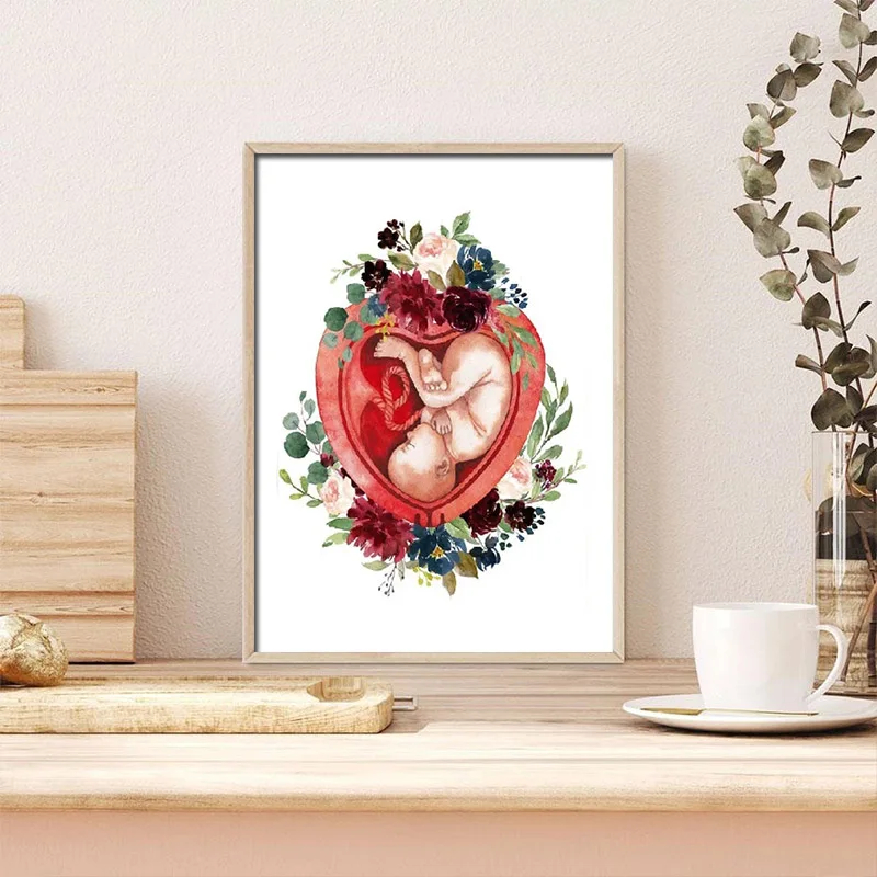

Pregnancy Watercolor Floral Education Poster Canvas Painting Print Wall Art Midwife Gift Gynecologist Doula Medical Wall Decor