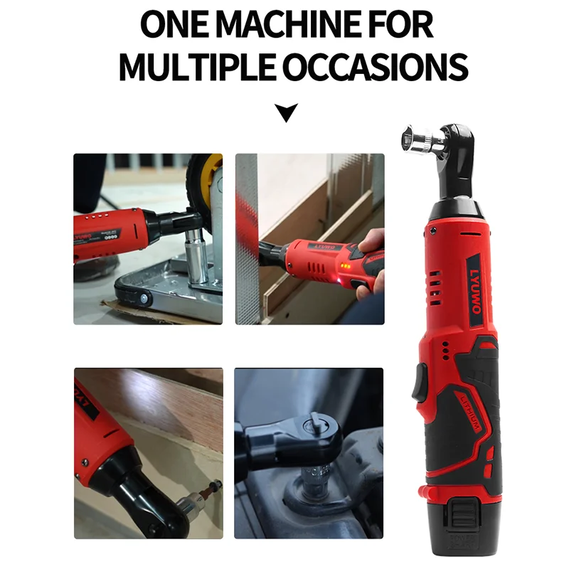 LYUWO 12V Cordless Right Angle Electric Wrench 45NM 3/8 Inch Ratchet Wrench Disassembly Nut Car Maintenance Tool With 4 Sockets 4