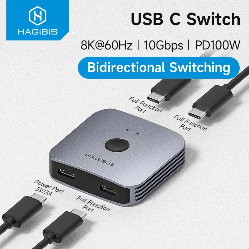 Hagibis - Adaptador USB C Bidireccional, Divisor USB C 1 Entrada 2 Salidas/2 Entradas 1 Salida, 10 Gbps, 100 W, para Laptop Macbook Thunderbolt 4/5
