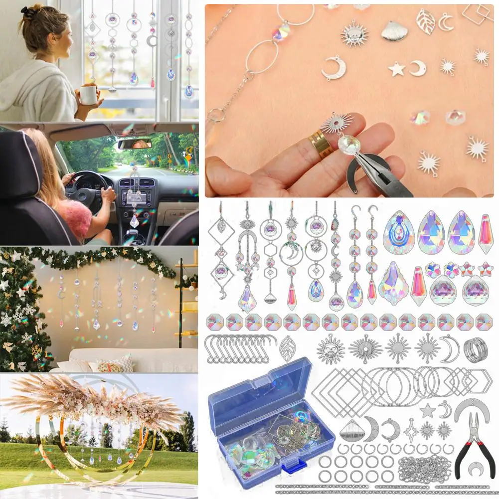 Crystal Sun Catcher Window Hanging Suncatcher Bead Pendant Set Diy Sun Catcher Kit for Window Garden Decoration for Adults Kids