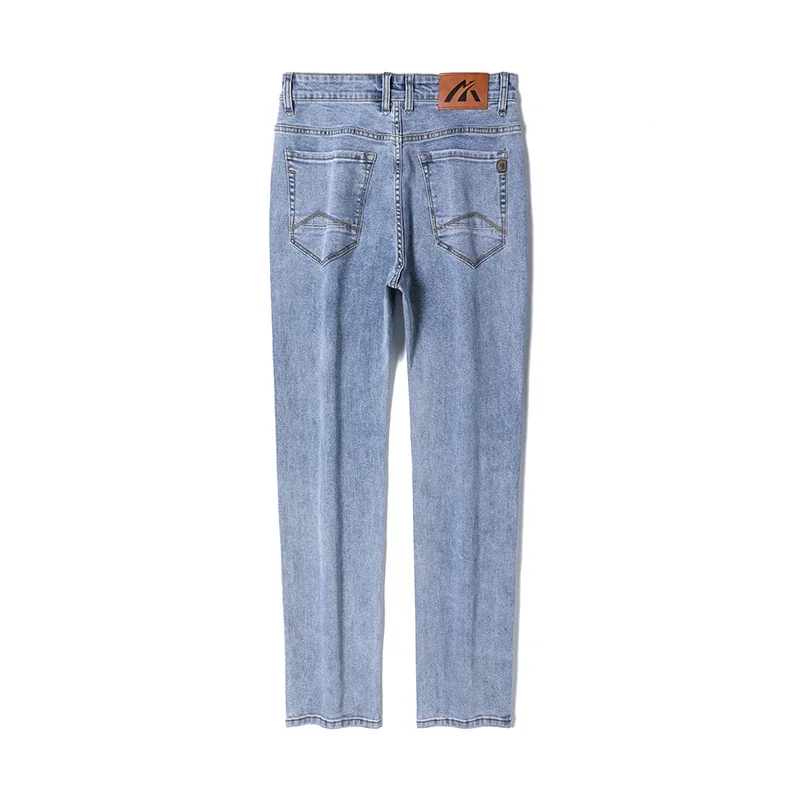 2025 Spring  Summer Brand New Men's Fit Straight Thin Cotton Stretch Jeans Classic Pocket Youth Men Lightweight Light Blue Pants 5