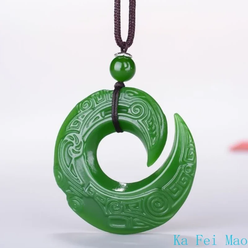 Green Jade Dragon Jade Pendant Fashion Runes Necklace Jewellery Chinese Hand-Carved Relax Healing Women Man Luck Gift Free Rope