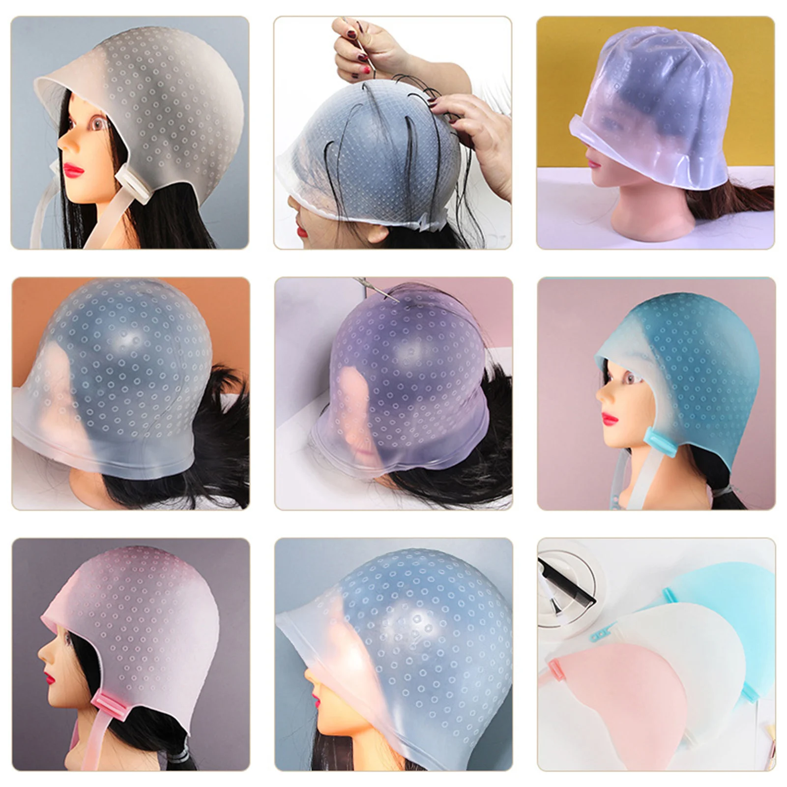 Reusable Dye Hat Hair Coloring Highlighting Hat Silicone Reusable Flexible High Elasticity Folding Hair Dye Hat Silicone Dye Hat 6
