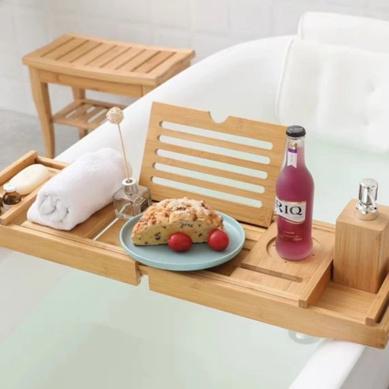 23.62 34.25 Soap Dish Non Slip Tablet Holder Storage Holder Expandable Luxury Wooden Bathtub Caddy Tray Bathtub Accessories