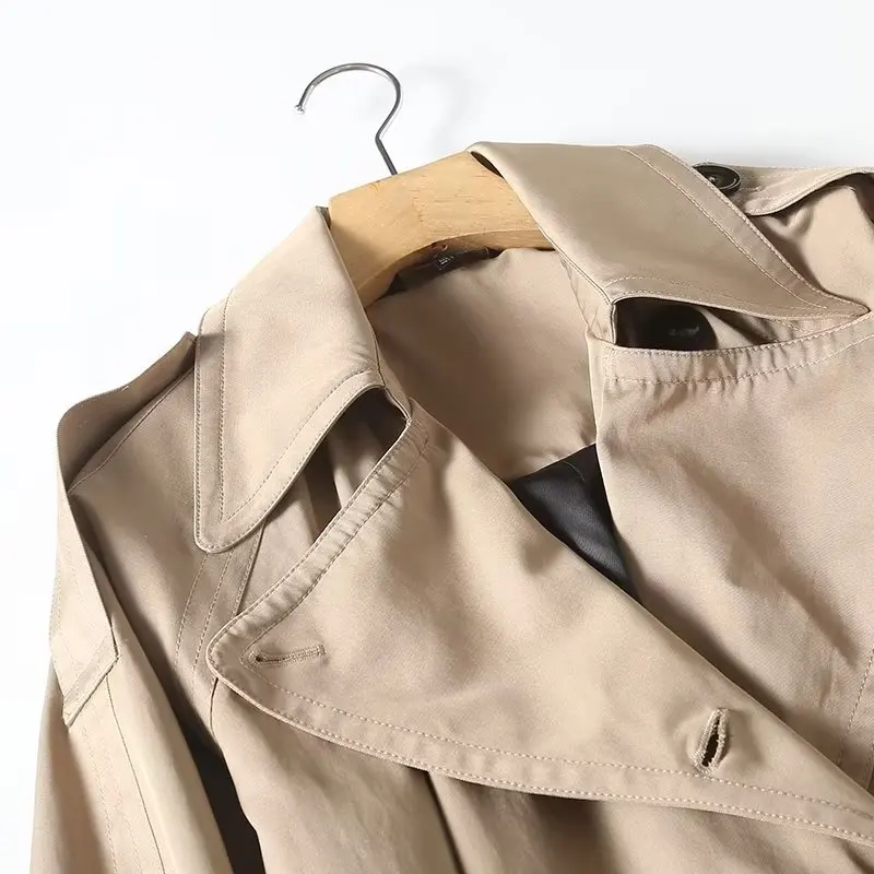 Jenny&Dave Retro Double-Breasted Loose Long Windbreaker Coat Women British Fashion Trench Coat Khaki Color Long Jacket