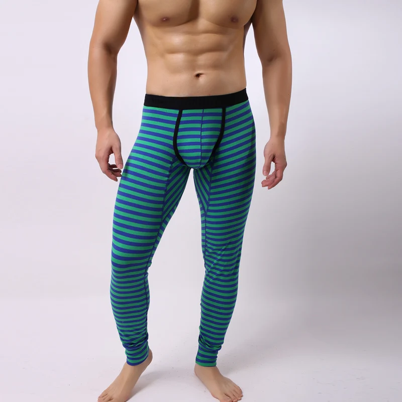 Men's Thermal Underwear Bottoms Sexy Long Johns Warm Cotton Underwear Bulge Penis Pouch Low Rise Men Leggings Man Striped Lounge 6
