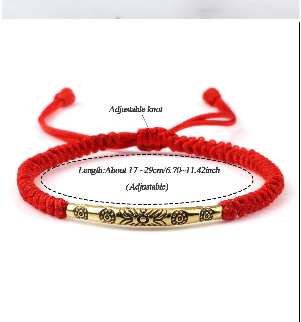 Red Thread Braided Bracelet Golden Silver Color Long Tube Bangle Handmade Adjustable Women Men Fashion Friendship Jewelry Gift